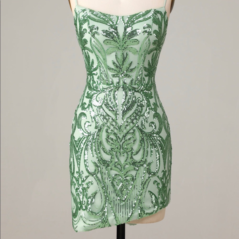 Asymmetrical Green Sequin Dress